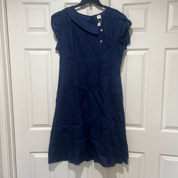 LINTICO 100%  Linen Blue Midi Dress Size XL lagenlook minimalist coastal beach - Picture 3 of 11